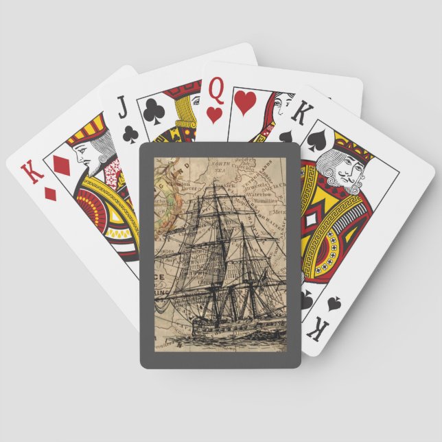 Baraja De Cartas Barco Antiguo y Mapa (Reverso)
