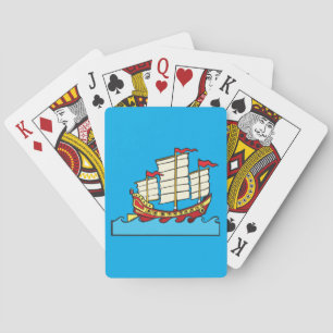Baraja De Cartas Barco Chino Tradicional Rojo de Tipo Jonca sobre O