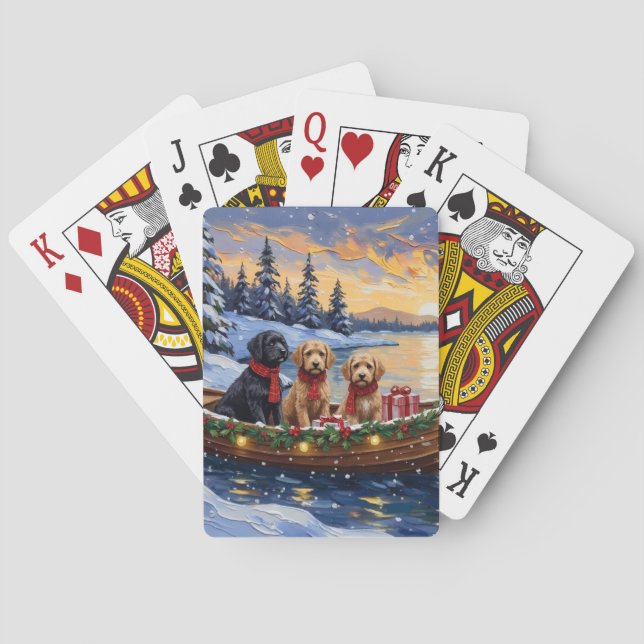 Baraja De Cartas Barco de Navidad de Bernedoodle Fiesta (Reverso)