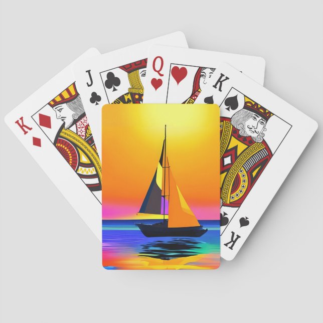 Baraja De Cartas Barco de vela contra la vibrante puesta de sol en  (Reverso)
