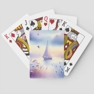 Baraja De Cartas Barco de vela pastel Paisaje de ensueño costero
