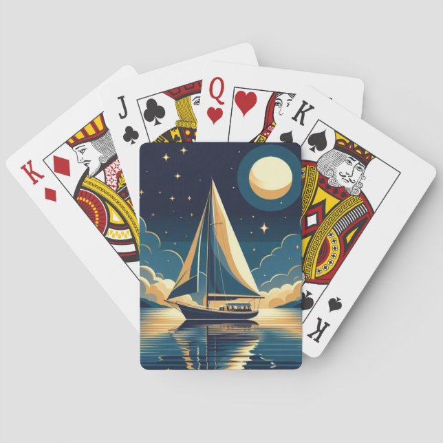 Baraja De Cartas Barco de vela por la noche (Reverso)