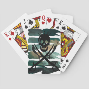 Baraja De Cartas Barco en tormenta con calavera y espadas cruzadas