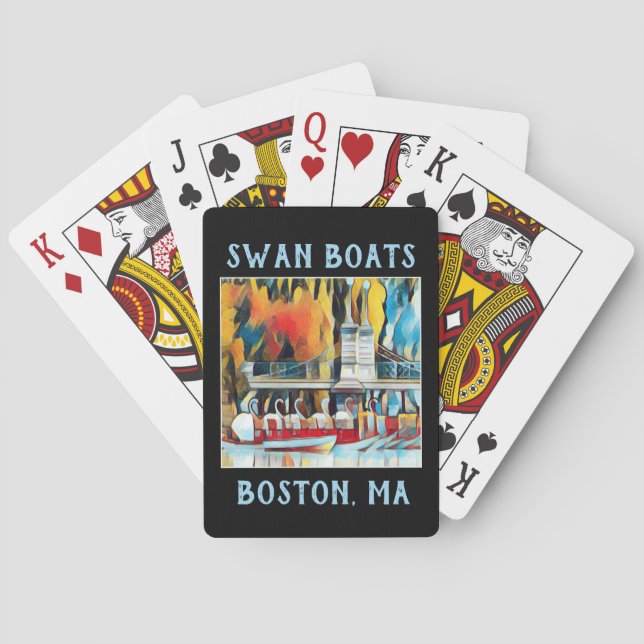 Baraja De Cartas Barcos cisnes de Boston con fondo negro (Reverso)