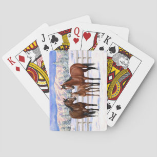 Baraja De Cartas Barrio Marrón de caballos en Nieve