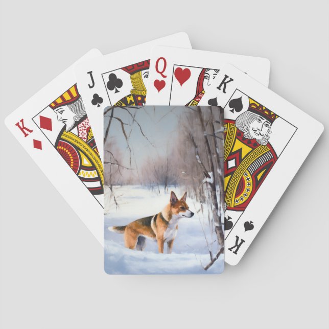 Baraja De Cartas Basenji Deja que nieve Navidad  (Reverso)