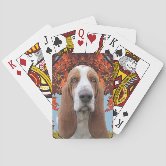 Baraja De Cartas Basset Hound en otoño (Reverso)