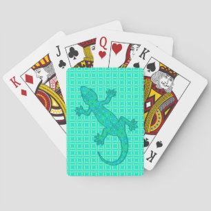 Baraja De Cartas batik tribal Gecko - turquesa / pavo real