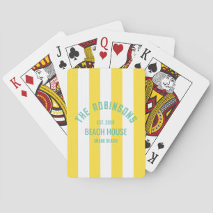 Baraja De Cartas Beach House Custom Name Yellow Cabana Stripe