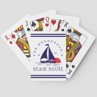 Baraja De Cartas Beach House Nautical boat Sunset navy blue