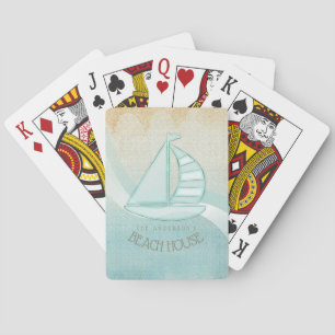 Baraja De Cartas Beach House Nautical Sailboat Aqua Blue ID623