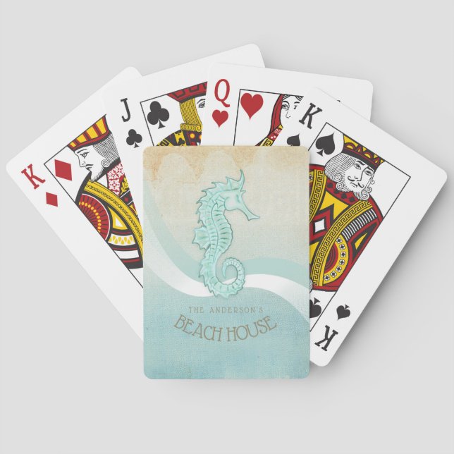 Baraja De Cartas Beach House Seahorse Aqua Blue ID623 (Reverso)