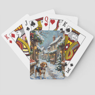 Baraja De Cartas Beagle Antiguo en Mercado Navideño Nevado