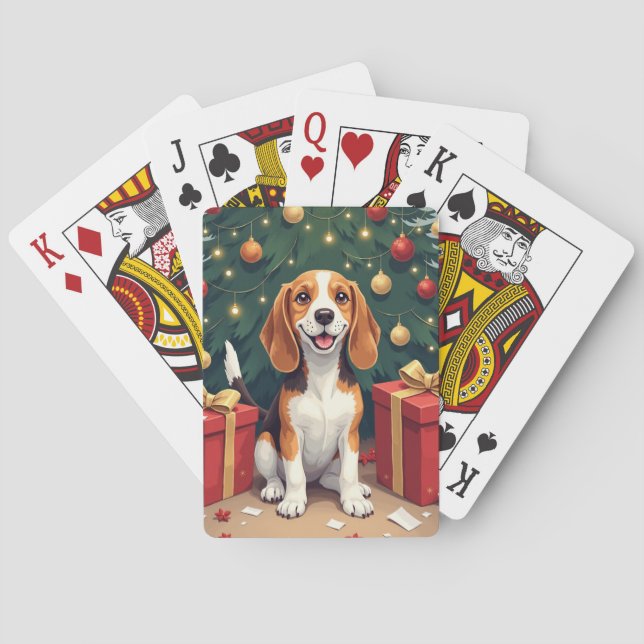 Baraja De Cartas Beagle Christmas Morning Gift-Unboxing Painting (Reverso)