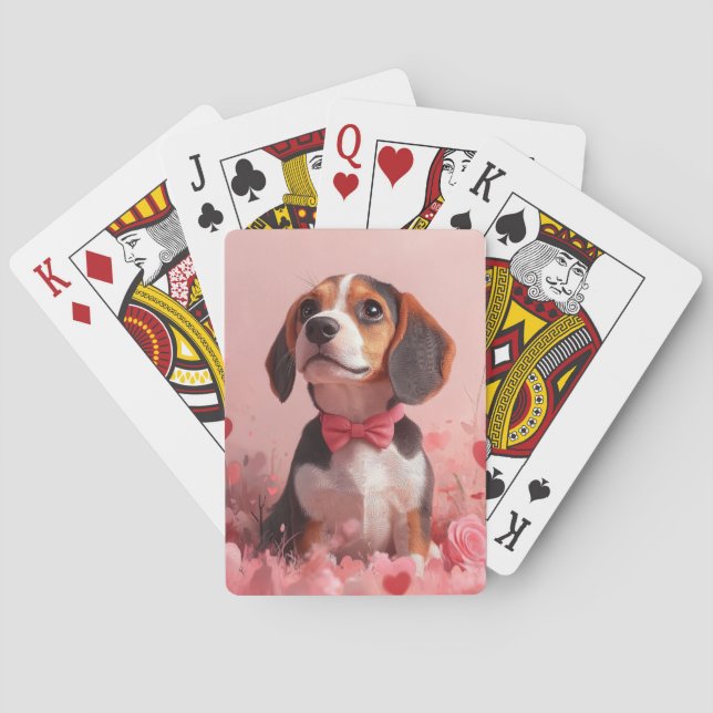 Baraja De Cartas Beagle con Rosas - Día de San Valentín (Reverso)
