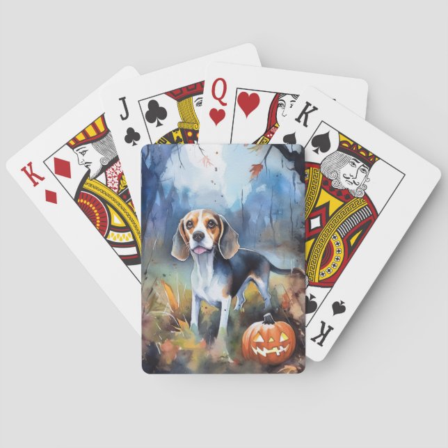 Baraja De Cartas Beagle de Halloween con calabazas aterradoras (Reverso)
