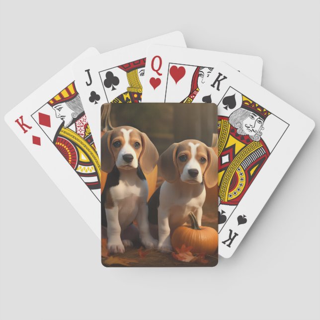 Baraja De Cartas Beagle Puppy Calabaza deslumbrante de otoño (Reverso)