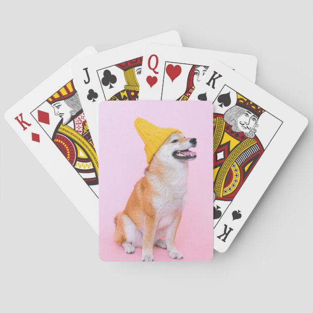 Baraja De Cartas Beanie amarilla Shiba Inu Perro (Reverso)