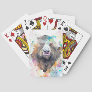 Baraja De Cartas Bear Grizzly Wild Animal Nature Watercolor Art