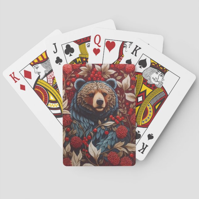 Baraja De Cartas Bear rojo Berries William Morris inspirado (Reverso)