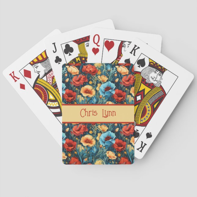 Baraja De Cartas Beautiful Yellow Blue and Red Flowers Pattern (Reverso)