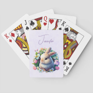 Baraja De Cartas Bebé conejo entre las coloridas flores de primaver