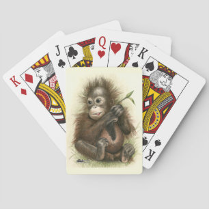 Baraja De Cartas Bebé del orangután con las hojas
