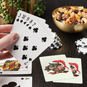 Baraja De Cartas Bebé Lechuza En Tarjetas De Jugar Gorra De Navidad