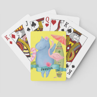 Baraja De Cartas Bebé pequeño Hippo con nombre personalizado Flamin