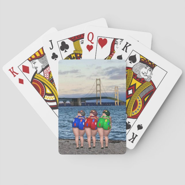 Baraja De Cartas Belleza del baño del puente Mackinac (Reverso)