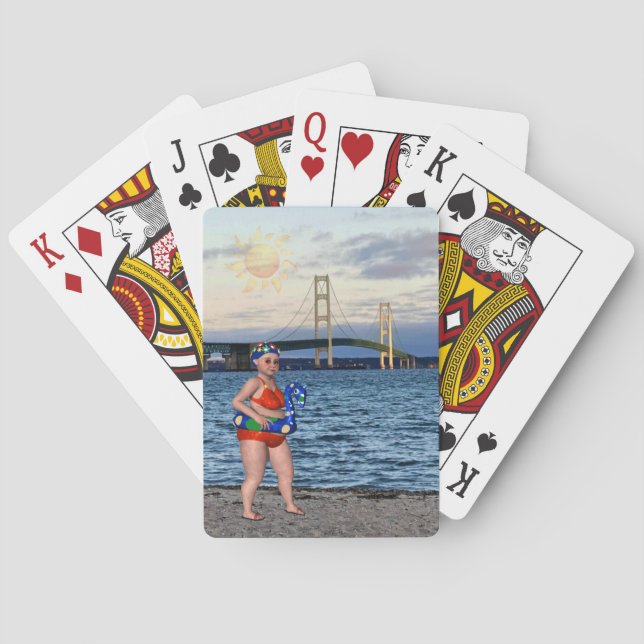 Baraja De Cartas Belleza del baño del puente Mackinac (Reverso)