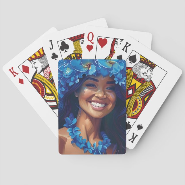 Baraja De Cartas Belleza en tarjetas de juego azules (Reverso)