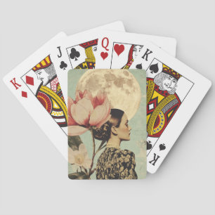 Baraja De Cartas Belleza iluminada por la luna - Mujer con flores r