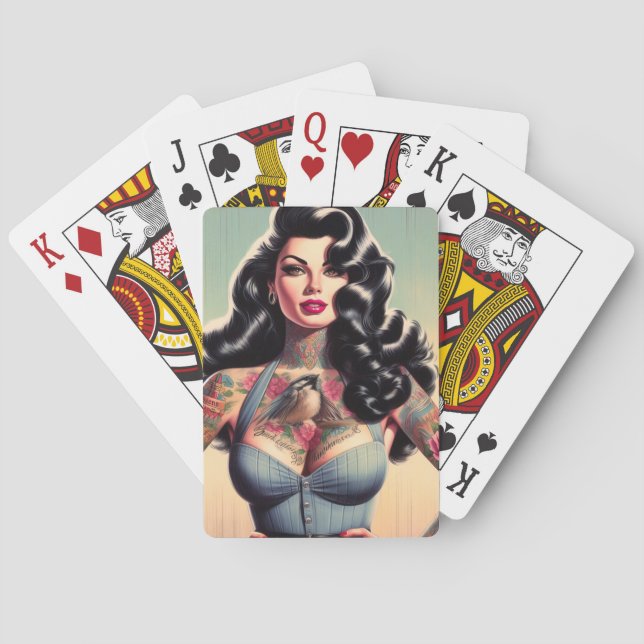 Baraja De Cartas Belleza retro Tattooed Pin up (Reverso)