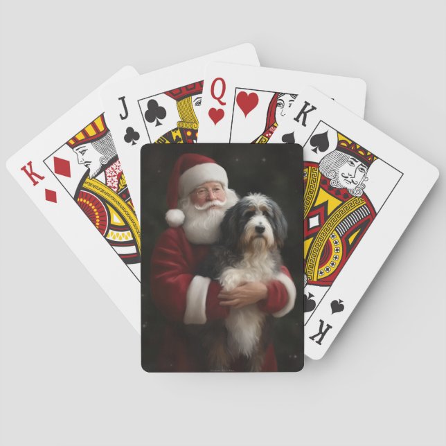 Baraja De Cartas Bernedoodle con Navidades festivos de Santa Claus (Reverso)