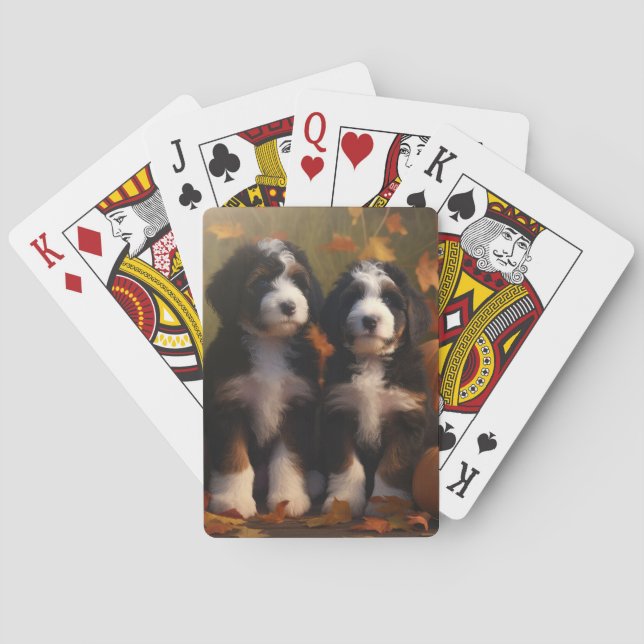 Baraja De Cartas Bernedoodle Puppy Autumn Delight Pumpkin (Reverso)