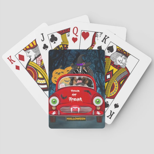 Baraja De Cartas Bernese Mountain Dog Driing Car Sasuy Halloween (Reverso)