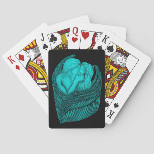 Baraja De Cartas Besada de ángeles , diseño negro y verde