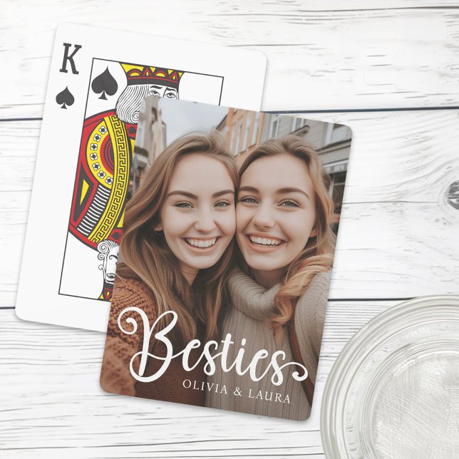 Baraja De Cartas Besties mejores amigos nombres personalizados foto (Besties best friends custom names photo playing cards)
