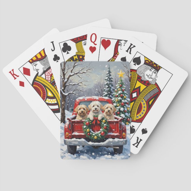 Baraja De Cartas Bichon Frise Christmas Red Truck Holiday (Reverso)
