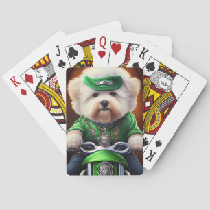 Baraja De Cartas Bichon Frisé Perro conduciendo bicicleta Día de Sa