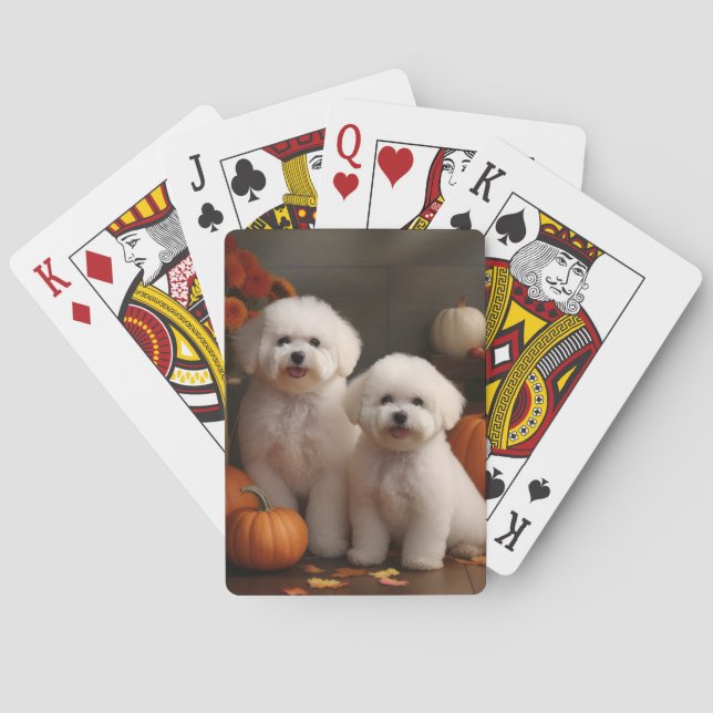 Baraja De Cartas Bichon Frise Puppy Calabaza deslumbrante de otoño (Reverso)
