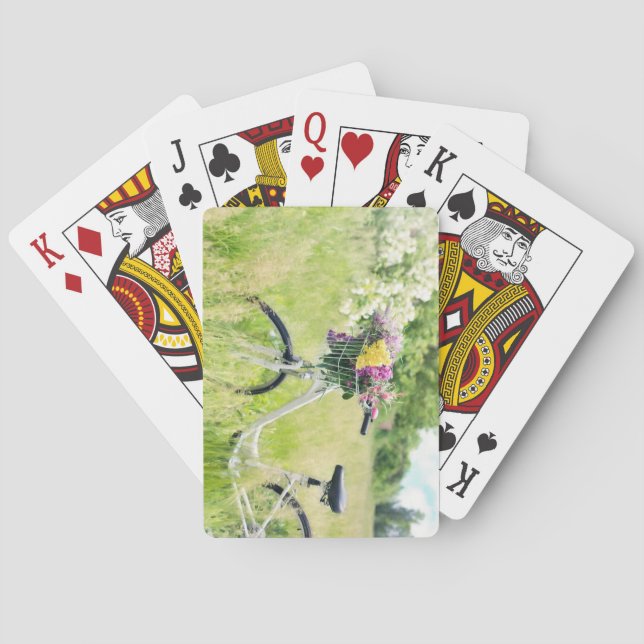 Baraja De Cartas Bicicleta con cesta de flores en la pradera (Reverso)