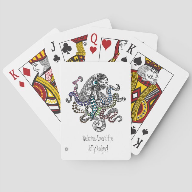 Baraja De Cartas Bienvenido a bordo de pulpo de diseño de línea flo (Reverso)