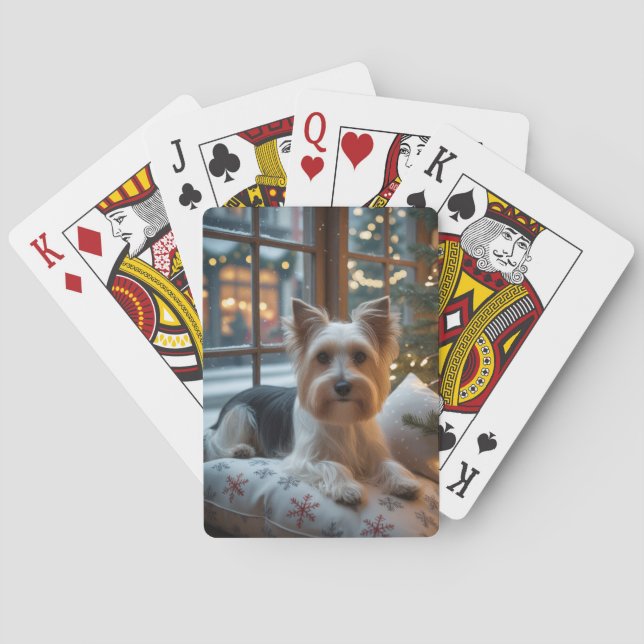 Baraja De Cartas Biewer Terrier con Luces de Navidad Fiesta (Reverso)