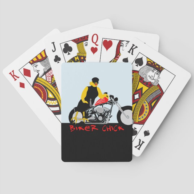 Baraja De Cartas BIKER CHICK sentado en su motocicleta (Reverso)
