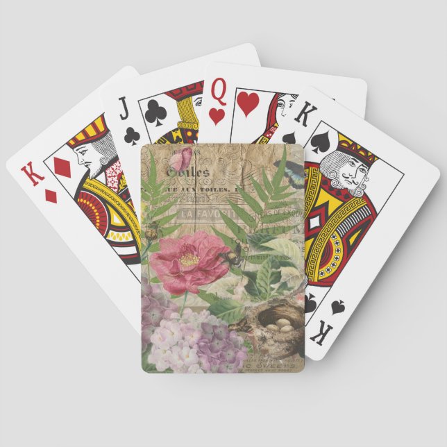 Baraja De Cartas Bird Nest Floral Jardín Flor Mariposa Arte (Reverso)