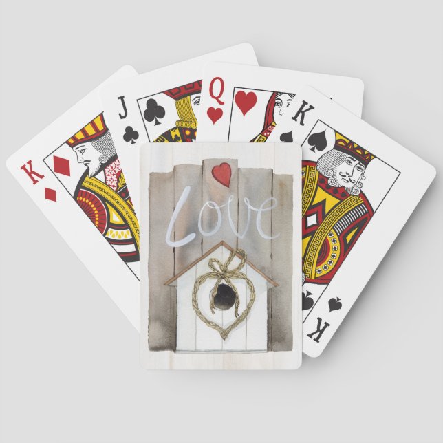 Baraja De Cartas Birdhouse rústico de la tarjeta del día de San (Reverso)