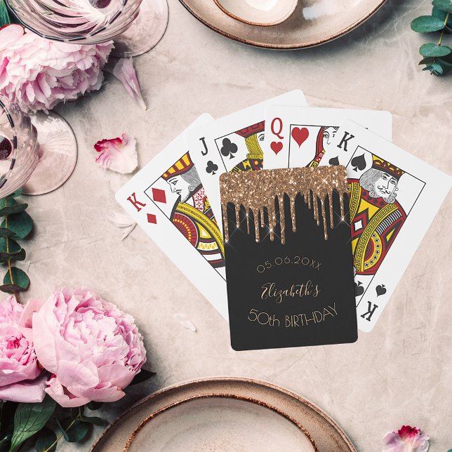 Baraja De Cartas Birthday party black gold glitter drips monogram (Subido por el creador)