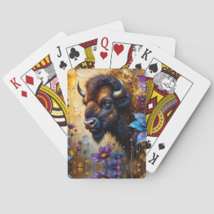 Baraja De Cartas Bisonte americano en retrato de flor texturizada